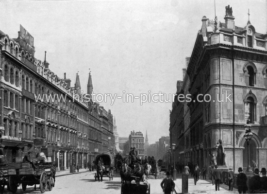 Holborn Viaduct, towards Newgate Street, London. 1890's.
